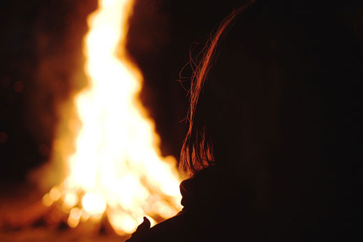 family camping bonfire