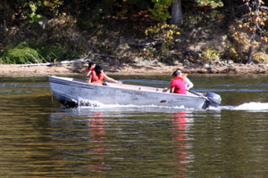 camping boat and life jackets